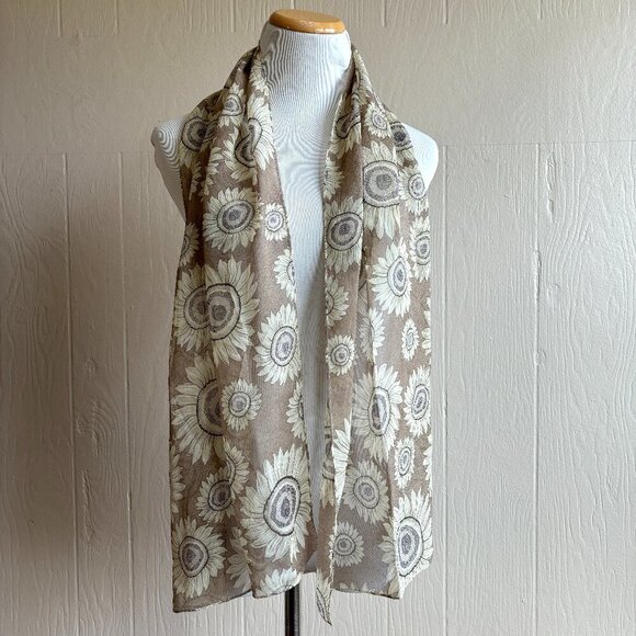 Silk Sunflower Novelty Print Scarf Spring Summer - Picture 2 of 10